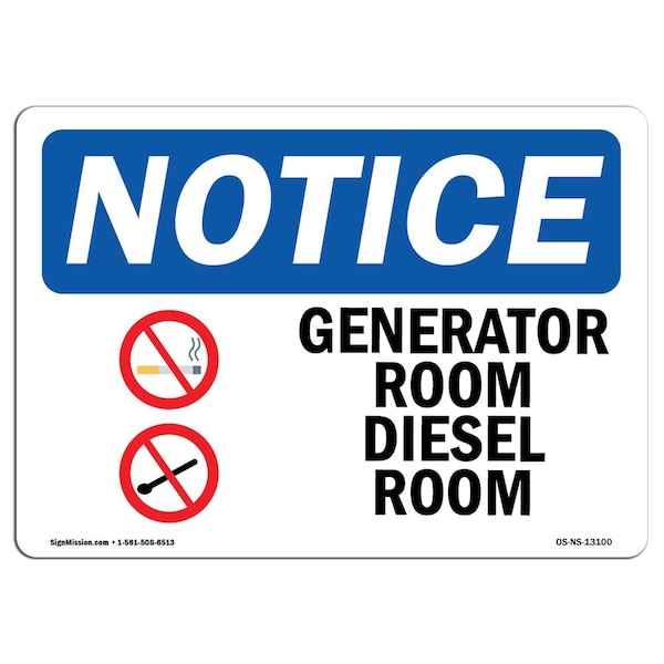 Safety Sign, OSHA Notice, 12" Height, Generator Room Diesel Fuel Sign With Symbol, Landscape